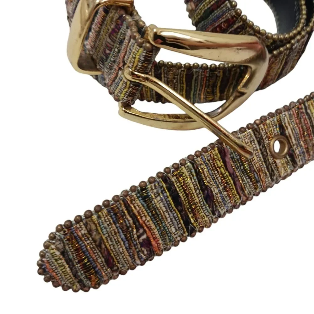Vintage Aimee Lynn Belt Golden Tapestry Woven Sz‎ Large Artsy Mid Century Modern